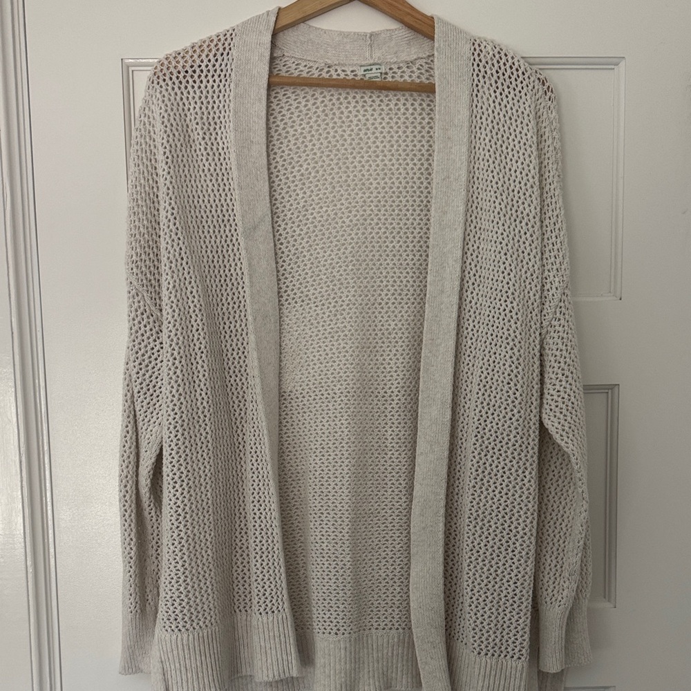 aerie Real Free Open Knit Light Beige Cardigan Sweater Medium
